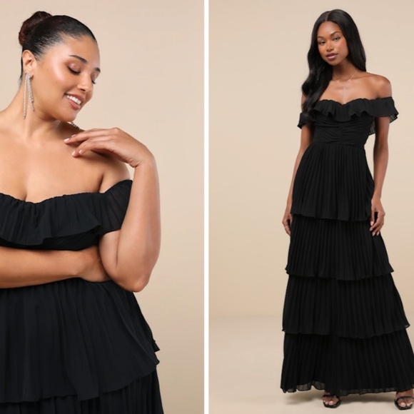 LULUS Sexy Prom Wedding Bridesmaid Tiered Ruffles Flowy Elegant Maxi Dress - Picture 4 of 7